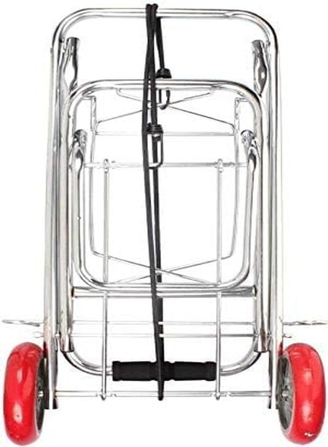 Portible Collapsible 2-Wheel Silver Luggage Cart Trolley for Travel, Office & Home | Portable Foldable Hand Truck with Telescopic Handle Lightweight Durable Utility Dolly Suitcases, Boxes Heavy Bags - Image 4